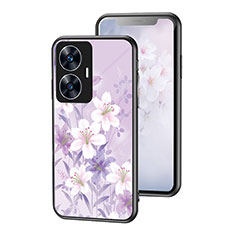 Realme C55用ハイブリットバンパーケース プラスチック 鏡面 花 カバー Realme ラベンダー