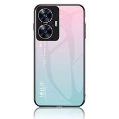 Realme C55用ハイブリットバンパーケース プラスチック 鏡面 虹 グラデーション 勾配色 カバー LS1 Realme シアン