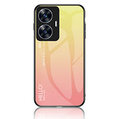 Realme C55用ハイブリットバンパーケース プラスチック 鏡面 虹 グラデーション 勾配色 カバー LS1 Realme イエロー