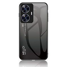 Realme C55用ハイブリットバンパーケース プラスチック 鏡面 虹 グラデーション 勾配色 カバー LS1 Realme ダークグレー