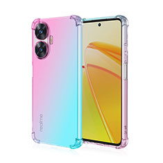 Realme C55用極薄ソフトケース グラデーション 勾配色 クリア透明 Realme シアン