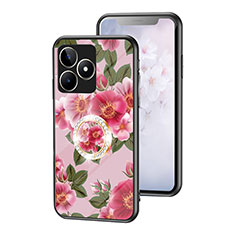 Realme C67用ハイブリットバンパーケース プラスチック 鏡面 花 カバー S01 Realme レッド