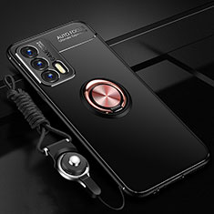 Realme GT 5G用極薄ソフトケース シリコンケース 耐衝撃 全面保護 アンド指輪 マグネット式 バンパー SD3 Realme ゴールド・ブラック