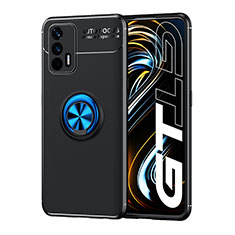 Realme GT 5G用極薄ソフトケース シリコンケース 耐衝撃 全面保護 アンド指輪 マグネット式 バンパー SD2 Realme ネイビー・ブラック