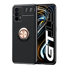 Realme GT 5G用極薄ソフトケース シリコンケース 耐衝撃 全面保護 アンド指輪 マグネット式 バンパー SD2 Realme ゴールド・ブラック