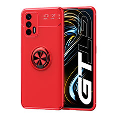 Realme GT 5G用極薄ソフトケース シリコンケース 耐衝撃 全面保護 アンド指輪 マグネット式 バンパー SD2 Realme レッド