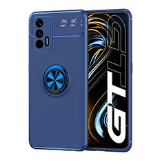 Realme GT 5G用極薄ソフトケース シリコンケース 耐衝撃 全面保護 アンド指輪 マグネット式 バンパー SD2 Realme ネイビー