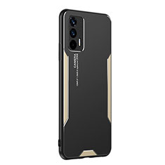 Realme GT 5G用ケース 高級感 手触り良い アルミメタル 製の金属製 兼シリコン カバー PB2 Realme ゴールド