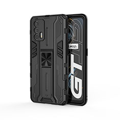 Realme GT 5G用ハイブリットバンパーケース スタンド プラスチック 兼シリコーン カバー マグネット式 KC1 Realme ブラック