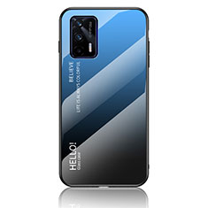 Realme GT 5G用ハイブリットバンパーケース プラスチック 鏡面 虹 グラデーション 勾配色 カバー LS1 Realme ネイビー