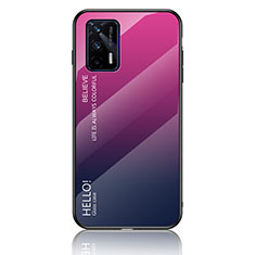 Realme GT Neo 2T 5G用ハイブリットバンパーケース プラスチック 鏡面 虹 グラデーション 勾配色 カバー LS1 Realme ローズレッド