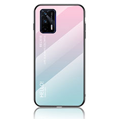 Realme GT Neo 2T 5G用ハイブリットバンパーケース プラスチック 鏡面 虹 グラデーション 勾配色 カバー LS1 Realme シアン