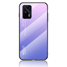 Realme GT Neo 2T 5G用ハイブリットバンパーケース プラスチック 鏡面 虹 グラデーション 勾配色 カバー LS1 Realme ラベンダー