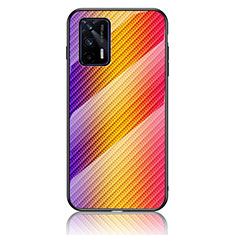 Realme GT Neo 2T 5G用ハイブリットバンパーケース プラスチック 鏡面 虹 グラデーション 勾配色 カバー LS2 Realme オレンジ