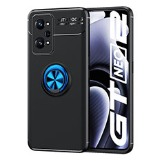 Realme GT Neo2 5G用極薄ソフトケース シリコンケース 耐衝撃 全面保護 アンド指輪 マグネット式 バンパー SD2 Realme ネイビー・ブラック