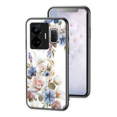 Realme GT Neo5 240W 5G用ハイブリットバンパーケース プラスチック 鏡面 花 カバー S01 Realme ホワイト