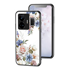 Realme GT Neo5 240W 5G用ハイブリットバンパーケース プラスチック 鏡面 花 カバー Realme ホワイト