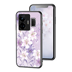 Realme GT Neo5 5G用ハイブリットバンパーケース プラスチック 鏡面 花 カバー Realme ラベンダー