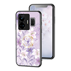 Realme GT Neo6 5G用ハイブリットバンパーケース プラスチック 鏡面 花 カバー S01 Realme ラベンダー