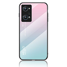 Realme GT2 5G用ハイブリットバンパーケース プラスチック 鏡面 虹 グラデーション 勾配色 カバー LS1 Realme シアン