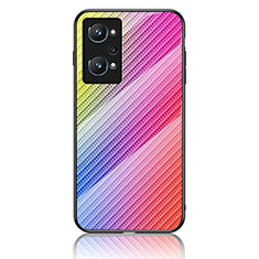 Realme GT2 5G用ハイブリットバンパーケース プラスチック 鏡面 虹 グラデーション 勾配色 カバー LS2 Realme ピンク