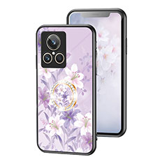 Realme GT2 Master Explorer用ハイブリットバンパーケース プラスチック 鏡面 花 カバー S01 Realme ラベンダー