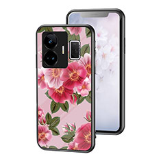 Realme GT3 5G用ハイブリットバンパーケース プラスチック 鏡面 花 カバー Realme レッド