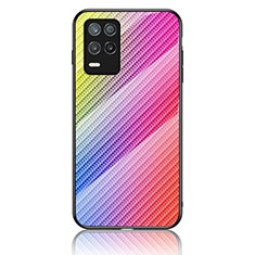 Realme Narzo 30 5G用ハイブリットバンパーケース プラスチック 鏡面 虹 グラデーション 勾配色 カバー LS2 Realme ピンク