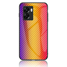 Realme Narzo 50 5G用ハイブリットバンパーケース プラスチック 鏡面 虹 グラデーション 勾配色 カバー LS2 Realme オレンジ