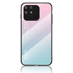 Realme Narzo 50A用ハイブリットバンパーケース プラスチック 鏡面 虹 グラデーション 勾配色 カバー LS1 Realme シアン