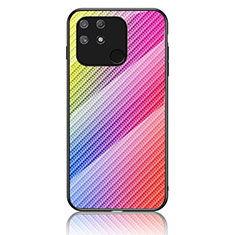 Realme Narzo 50A用ハイブリットバンパーケース プラスチック 鏡面 虹 グラデーション 勾配色 カバー LS2 Realme ピンク