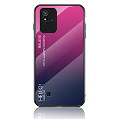 Realme Narzo 50i用ハイブリットバンパーケース プラスチック 鏡面 虹 グラデーション 勾配色 カバー LS1 Realme ローズレッド