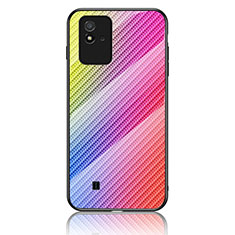 Realme Narzo 50i用ハイブリットバンパーケース プラスチック 鏡面 虹 グラデーション 勾配色 カバー LS2 Realme ピンク