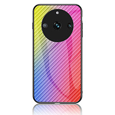 Realme Narzo 60 Pro 5G用ハイブリットバンパーケース プラスチック 鏡面 虹 グラデーション 勾配色 カバー LS2 Realme ピンク