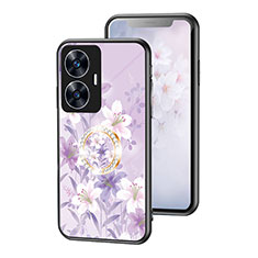 Realme Narzo N55用ハイブリットバンパーケース プラスチック 鏡面 花 カバー S01 Realme ラベンダー