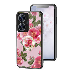 Realme Narzo N55用ハイブリットバンパーケース プラスチック 鏡面 花 カバー S01 Realme レッド