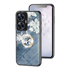 Realme Narzo N55用ハイブリットバンパーケース プラスチック 鏡面 花 カバー S01 Realme ネイビー