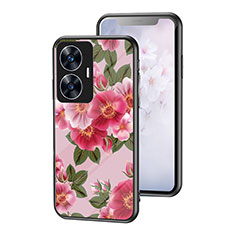 Realme Narzo N55用ハイブリットバンパーケース プラスチック 鏡面 花 カバー Realme レッド