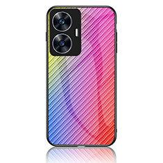 Realme Narzo N55用ハイブリットバンパーケース プラスチック 鏡面 虹 グラデーション 勾配色 カバー LS2 Realme ピンク