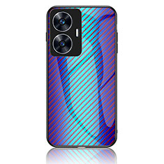 Realme Narzo N55用ハイブリットバンパーケース プラスチック 鏡面 虹 グラデーション 勾配色 カバー LS2 Realme ネイビー