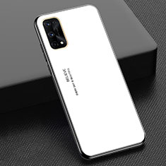 Realme Q2 Pro 5G用ハイブリットバンパーケース プラスチック 鏡面 虹 グラデーション 勾配色 カバー Realme ホワイト