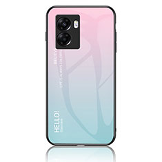 Realme Q5i 5G用ハイブリットバンパーケース プラスチック 鏡面 虹 グラデーション 勾配色 カバー LS1 Realme シアン