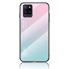 Realme V11s 5G用ハイブリットバンパーケース プラスチック 鏡面 虹 グラデーション 勾配色 カバー LS1 Realme シアン