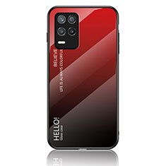 Realme V13 5G用ハイブリットバンパーケース プラスチック 鏡面 虹 グラデーション 勾配色 カバー LS1 Realme レッド