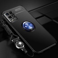 Realme V13 5G用極薄ソフトケース シリコンケース 耐衝撃 全面保護 アンド指輪 マグネット式 バンパー SD3 Realme ネイビー・ブラック