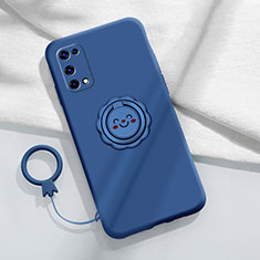 Realme V15 5G用極薄ソフトケース シリコンケース 耐衝撃 全面保護 アンド指輪 マグネット式 バンパー Realme ネイビー