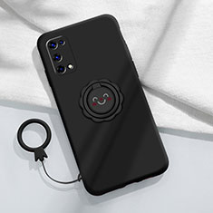 Realme V15 5G用極薄ソフトケース シリコンケース 耐衝撃 全面保護 アンド指輪 マグネット式 バンパー Realme ブラック