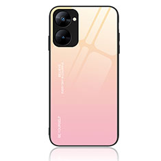 Realme V20 5G用ハイブリットバンパーケース プラスチック 鏡面 虹 グラデーション 勾配色 カバー JM2 Realme ピンク