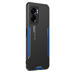 Realme V23 5G用ケース 高級感 手触り良い アルミメタル 製の金属製 兼シリコン カバー Realme ネイビー