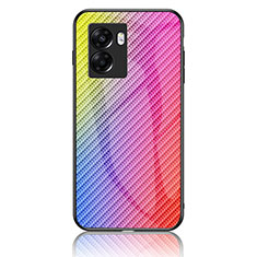 Realme V23i 5G用ハイブリットバンパーケース プラスチック 鏡面 虹 グラデーション 勾配色 カバー LS2 Realme ピンク